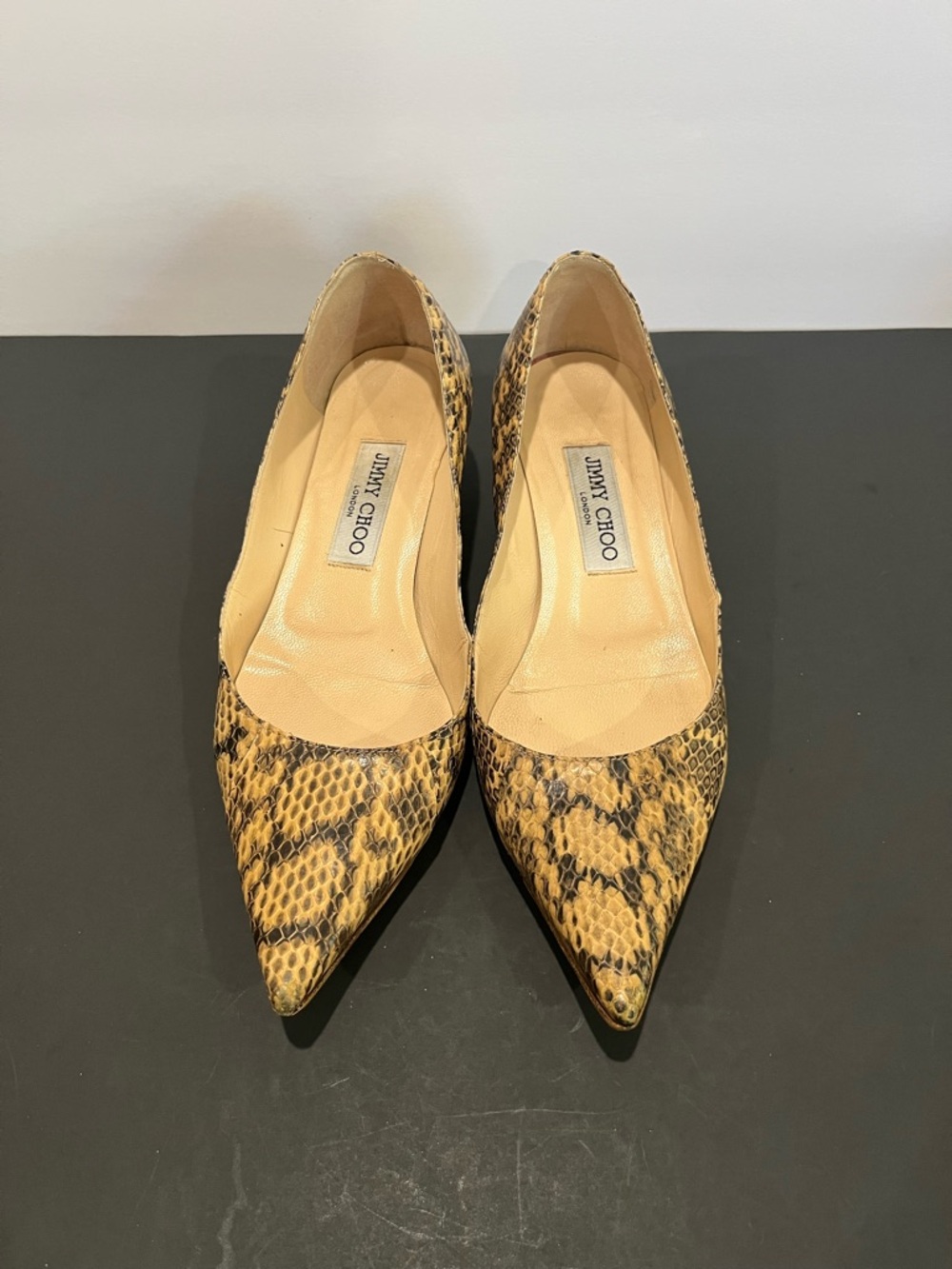 VINTAGE Jimmy Choo Black Brown Snakeskin Leather Women's Kitten Heel Pump Shoes